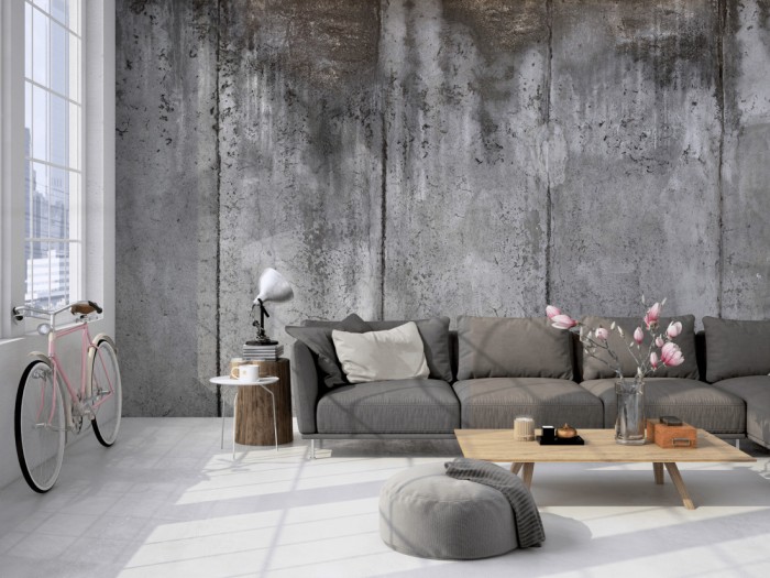 Die Fototapete Beton Wand, Berliner Mauer auf einer großen Wand im Loft tapeziert. Die Fototapete Beton Wand, Berliner Mauer wird individuell auf Deine Wand angepasst.