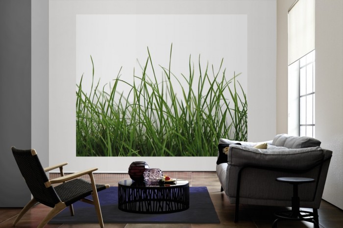 Die Fototapete Gras in Bewegung als große Bildtapete im Wohnzimmer. Als Bildtapete ist die Fototapete Gras in Bewegung ein besonderes Highlight auf Vliestapete.