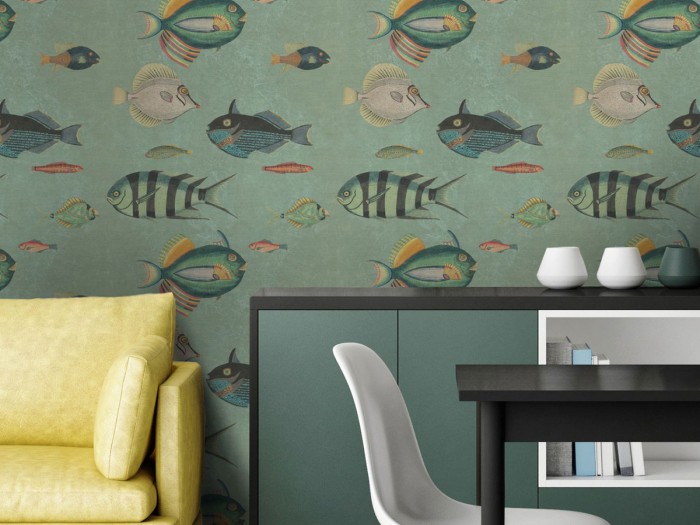 Raumansicht der Selected Walls Tapete Puerto Ayora Fishes Wallpaper Col. 01