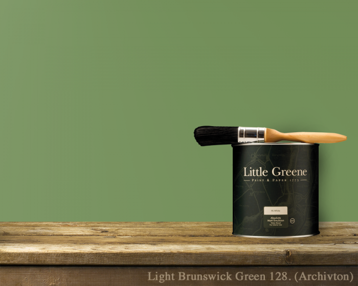 Englische Farbe von Little Greene Light Brunswick Green 128 - Hochwertige Farbe gestrichen an der Wand