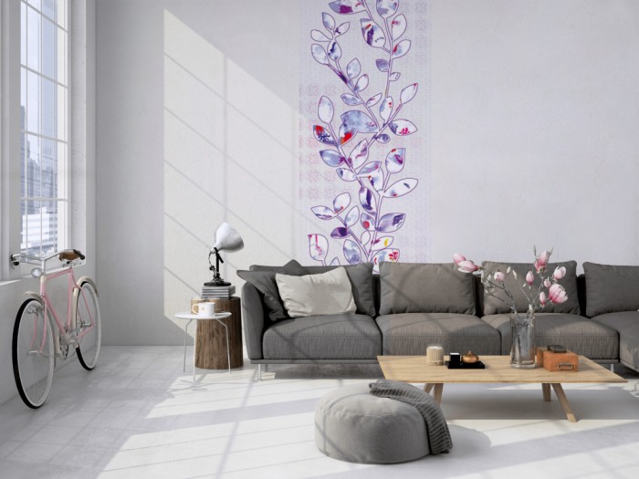 Das Design-Fotopanel Abstrakte Blätter, Artwork tapeziert in einem Loft. Bestelle die Bildtapete für Deine Wand online.