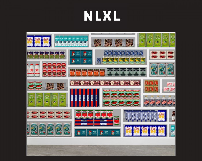 Die NLXL Tapete PNO-09 Supermarket von Paola Navone tapeziert an einer Wand.