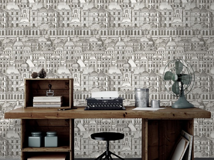 Raumansicht der Selected Walls Tapete Paris Sketches Wallpaper Col. 01