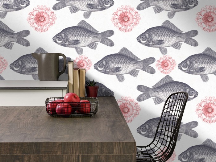 Raumansicht der Selected Walls Tapete Lindau Fish Wallpaper Col. 02
