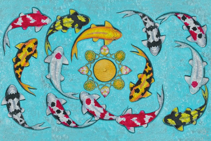 Die Design-Fototapete Koi Fische, Artwork, eine Vlies-Fototapete bei Livingwalls Cologne online kaufen. Die Design-Fototapete Koi Fische, Artwork ist eine Fototapete auf Maß.