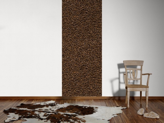 Ein Foto von dem 3D-Fotopanel Kaffee und Espressobohnen tapeziert an der Wand. Bestelle Deine Bildtapete online.