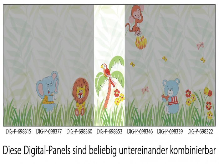 Das Panel ist Bestandteil des Gesamtmotives Dschungelfieber, ist aber auch einzeln einsetzbar.