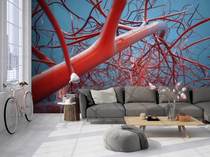 Die Fototapete Blutbahn, der menschliche Körper auf einer großen Wand im Loft tapeziert. Die Fototapete Blutbahn, der menschliche Körper wird individuell auf Deine Wand angepasst.