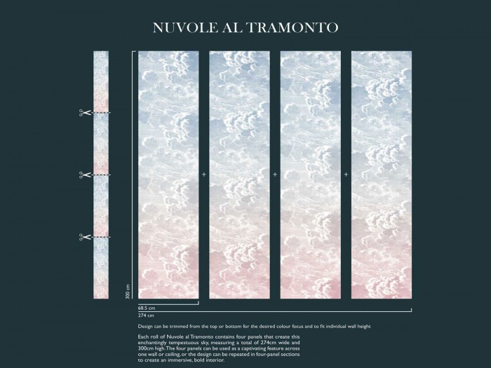 Bestellhinweis zu der Fornasetti Tapete 114/3007 Nuvole al Tramonto