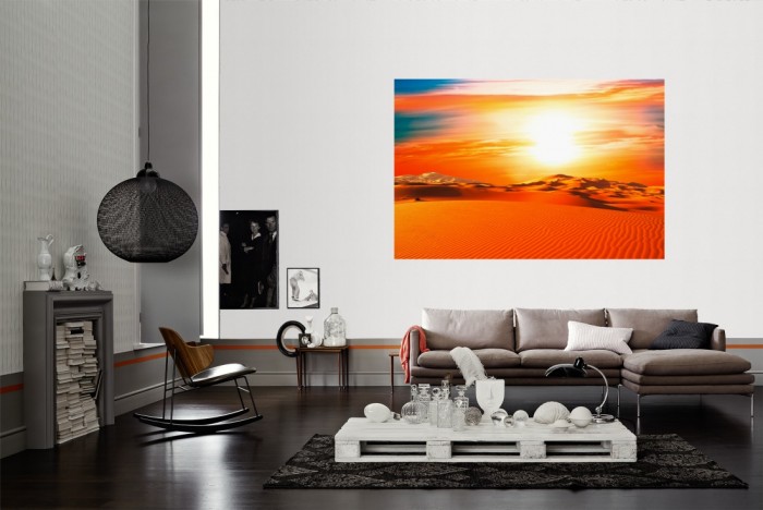 Die Fototapete Sahara, Wüstenlandschaft als Wandbild im Wohnzimmer. Die Vlies-Fototapete Sahara, Wüstenlandschaft verschönert als Wandbild Deine Wand.