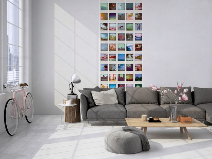 Das 3D-Fotopanel Foto Collage, Vintage Fotos tapeziert in einem Loft. Bestelle die Bildtapete für Deine Wand online.