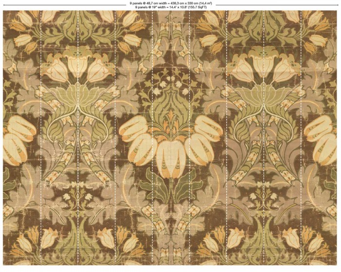 Abmessungen der NLXL Tapete MRV-02 Big Pattern Luther von Mr & Mrs Vintage, in der Variante mit 9 Bahnen.