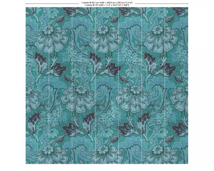 Abmessungen der NLXL Tapete MRV-03 Big Pattern Paola von Mr & Mrs Vintage, in der Variante mit 7 Bahnen.