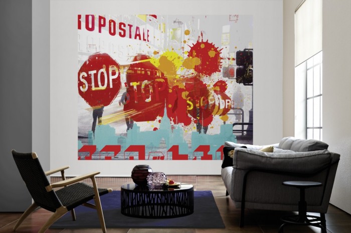 Die Designer-Fototapete Times Square in New York, Artwork by Mylumi als große Bildtapete im Wohnzimmer. Als Bildtapete ist die Designer-Fototapete Times Square in New York, Artwork by Mylumi ein besonderes Highlight auf Vliestapete.